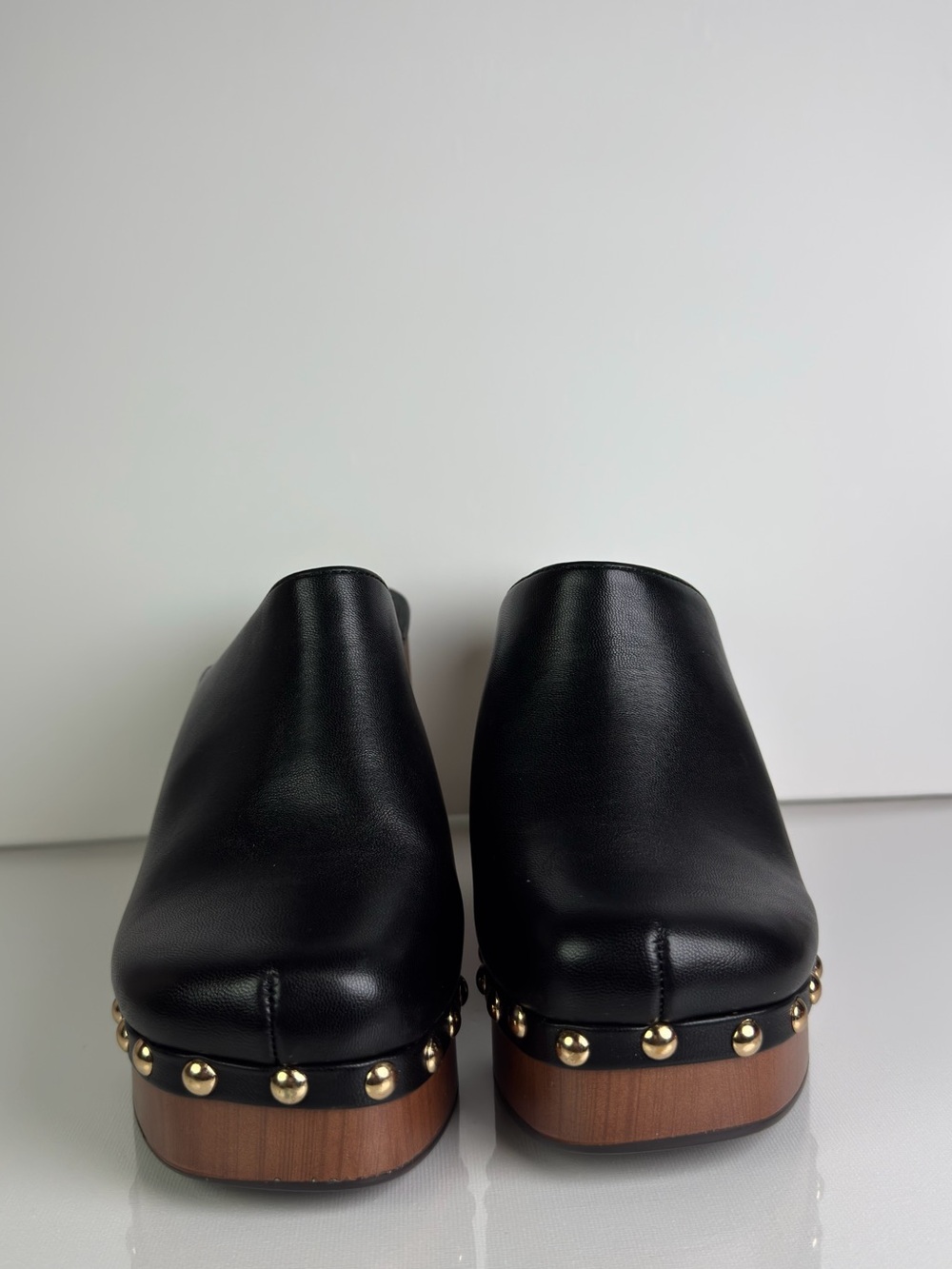 🔥👢Black Leather Studded Clog Mules